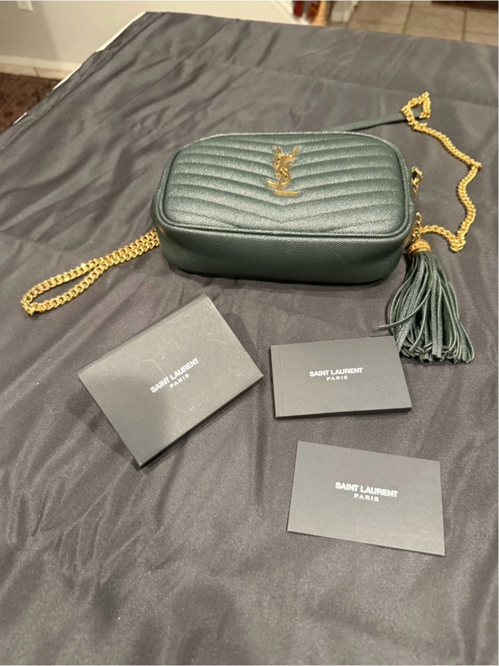 Saint Laurent Dark Olive Quilted Camera Crossbody with Gold Hardware - Picture 14 of 15